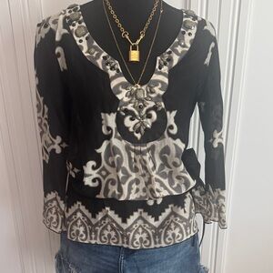 Black and Cream‎ Cotton Silk Embellished Blouse